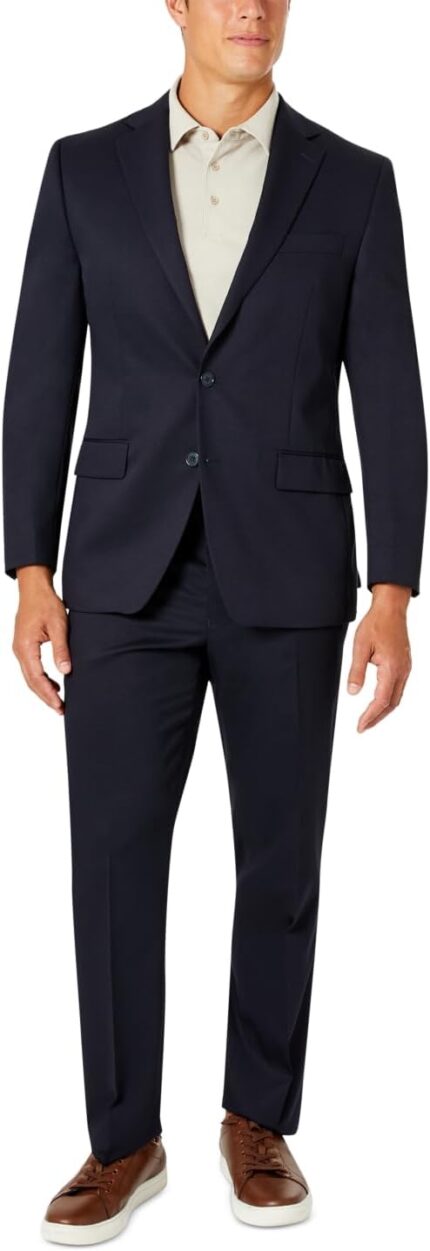 Men Stretch Performance Two Button Suit - Two Piece Business Suit Jacket and Pants
