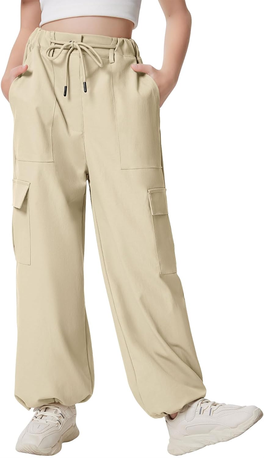 61BjqobHWFL._AC_SL1500_.jpg Girls Cargo Parachute Pants Y2K Kids Pants with Pockets Trendy Jogger Trousers 5-14 Years - Image 1