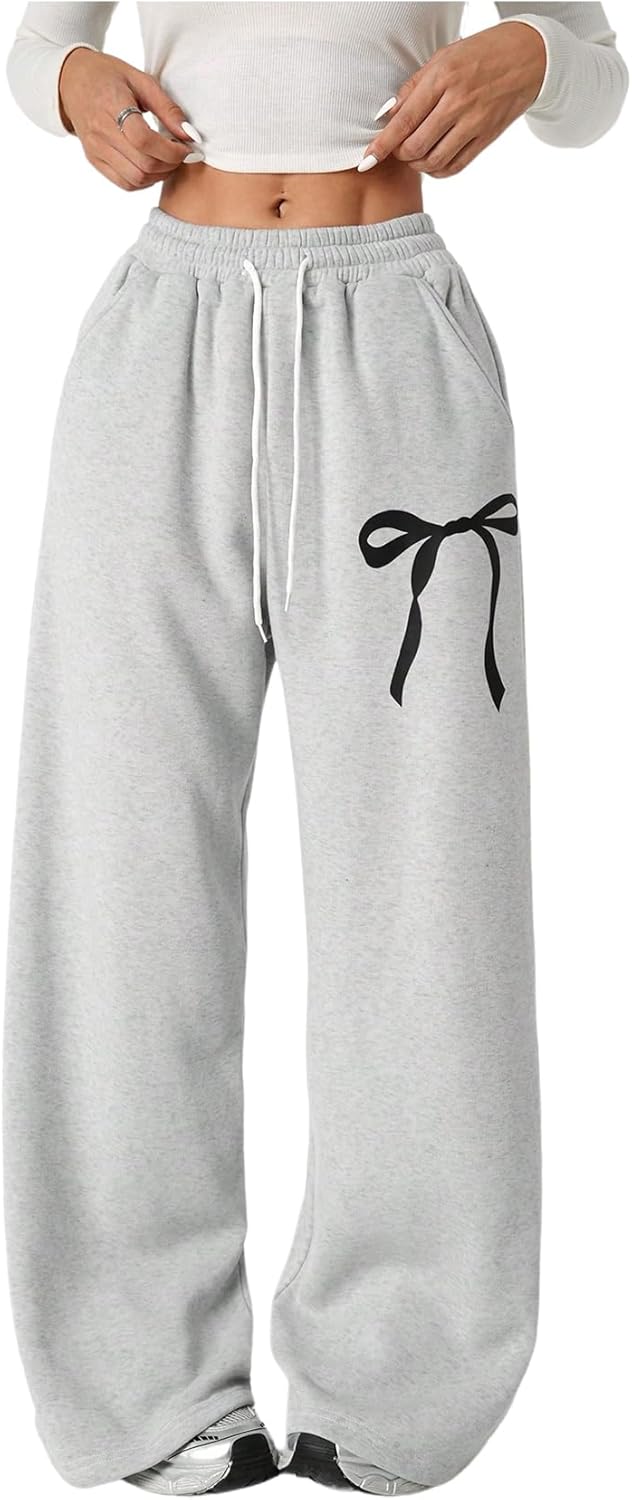 61G9i8tRiL._AC_SL1500_.jpg Girl's Bowknot Baggy Sweatpants Lightweight Straight Leg Athletic Pants with Pockets - Image 1