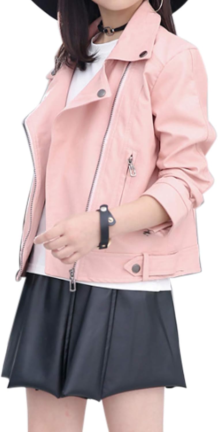 61eZDZWS2rL._AC_SL1500_.jpg Girls Fashion PU Leather Motorcycle Jacket Children's Outerwear Slim Coat 2-12 Years - Image 1