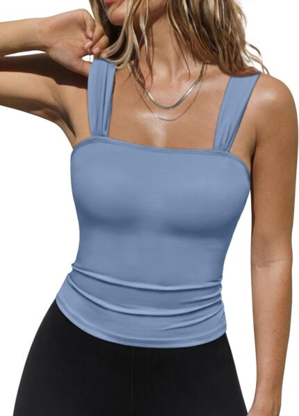Women Going Out Tank Top Summer 2025 Square Neck Crop Top Fitted Clothes Sexy Camisole