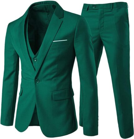 Men 3-Piece Suit Notched Lapel One Button Slim Fit Formal Jacket Vest Pants Set