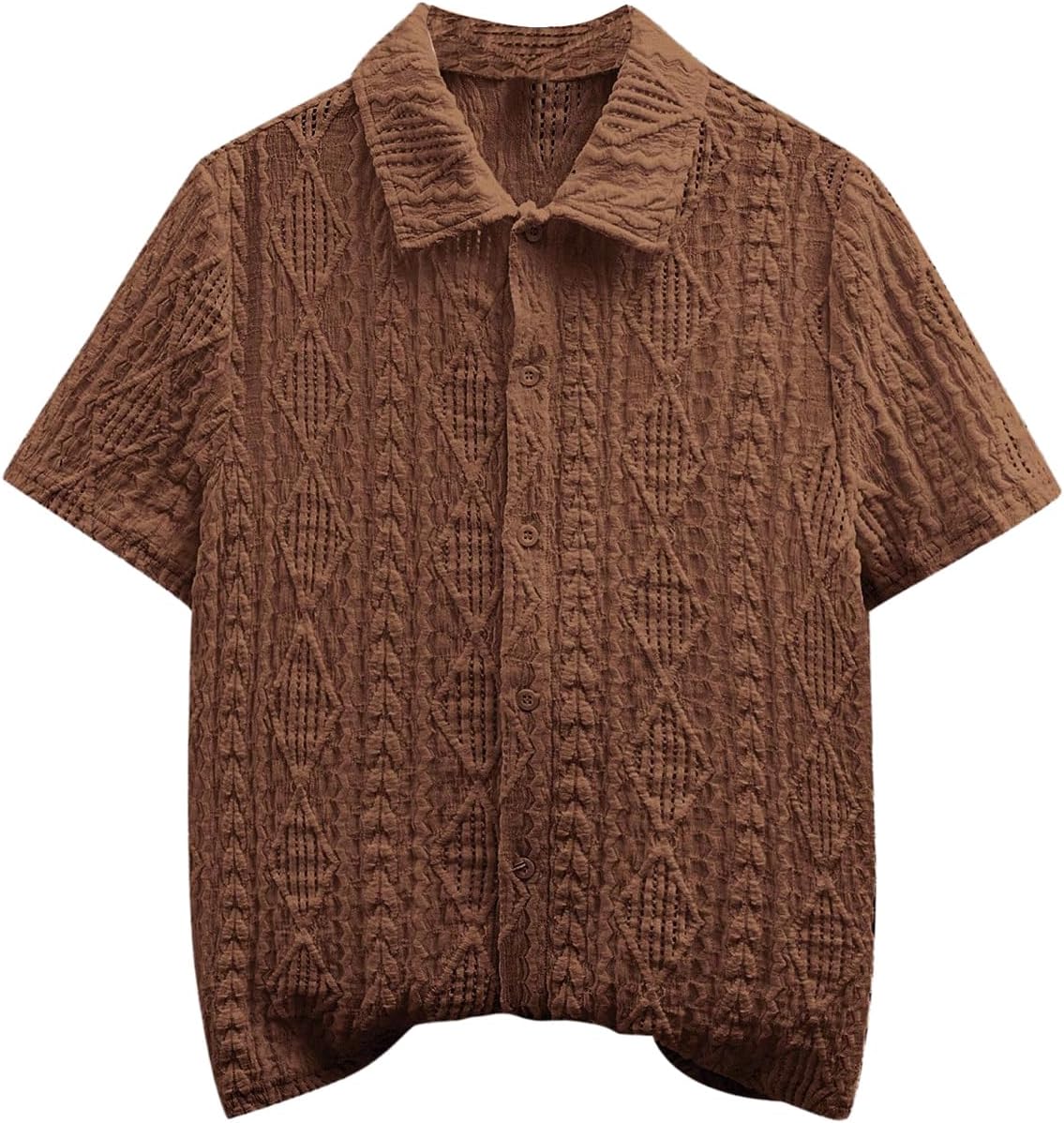 71-Wg51y9pL._AC_SL1500_.jpg Boy's Textured Button Down Shirt Short Sleeve Loose Collared Shirt Top - Image 1