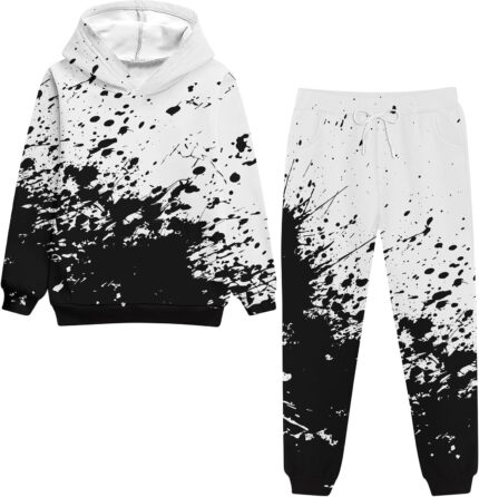 Boys Hoodie Pant Set 3D Print Hooded Sweatshirt Sweatpant Suit 2 Peice Clothing Set for 7-14 Years