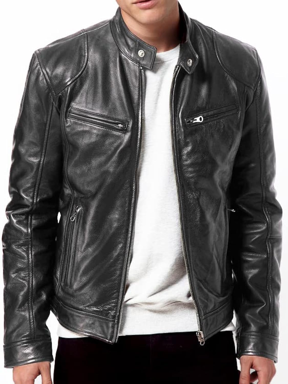 71K5J4fKpbL._AC_SL1500_.jpg Men Black Genuine Lambskin Leather Biker Jacket BROWN MOTORCYCLE JACKETS FOR MEN - Image 1