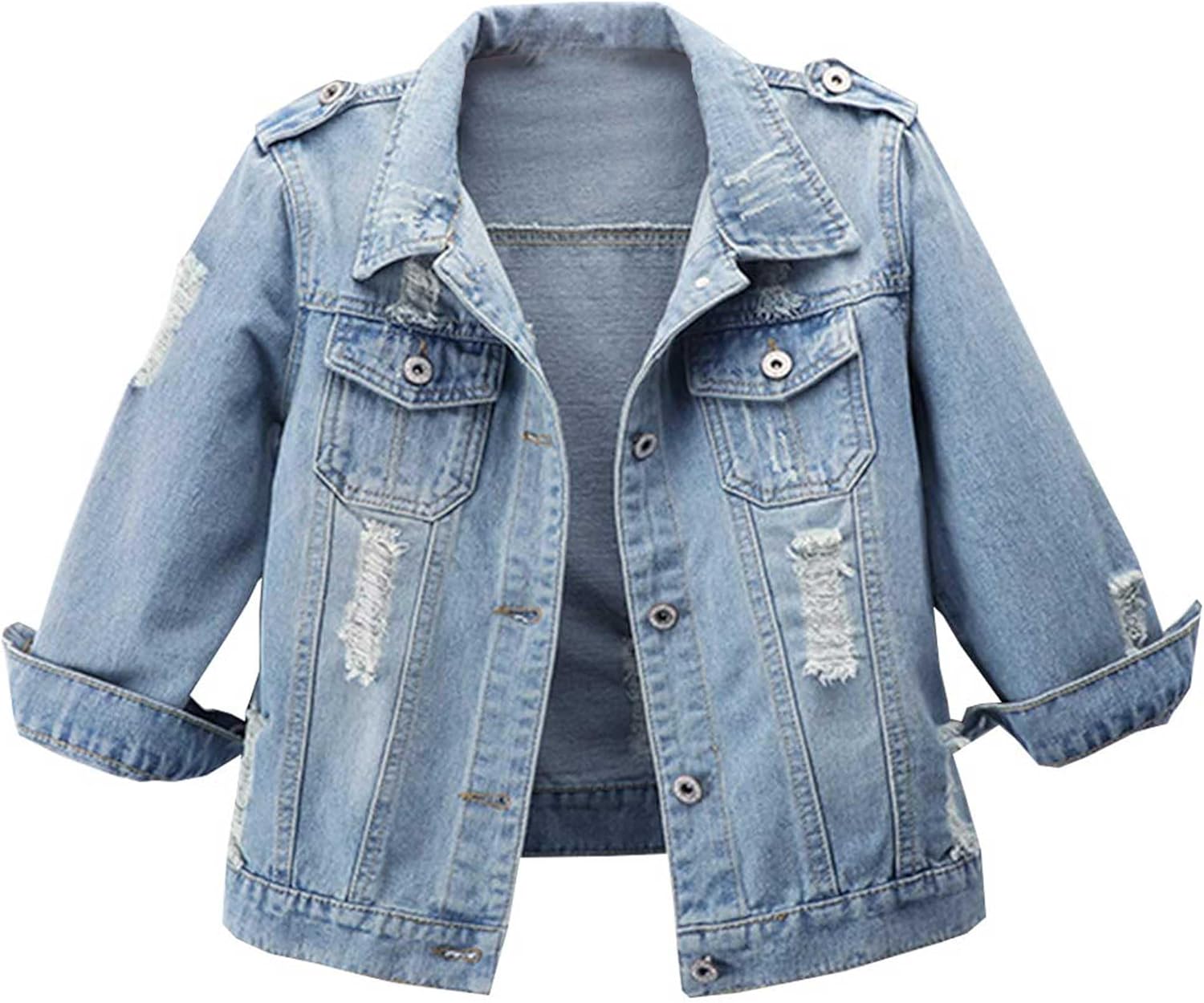 71QEmQSofwL._AC_SL1500_.jpg Women Autumn 3/4 Sleeve Retro Short Denim Jackets Light Blue Jean Coats - Image 1