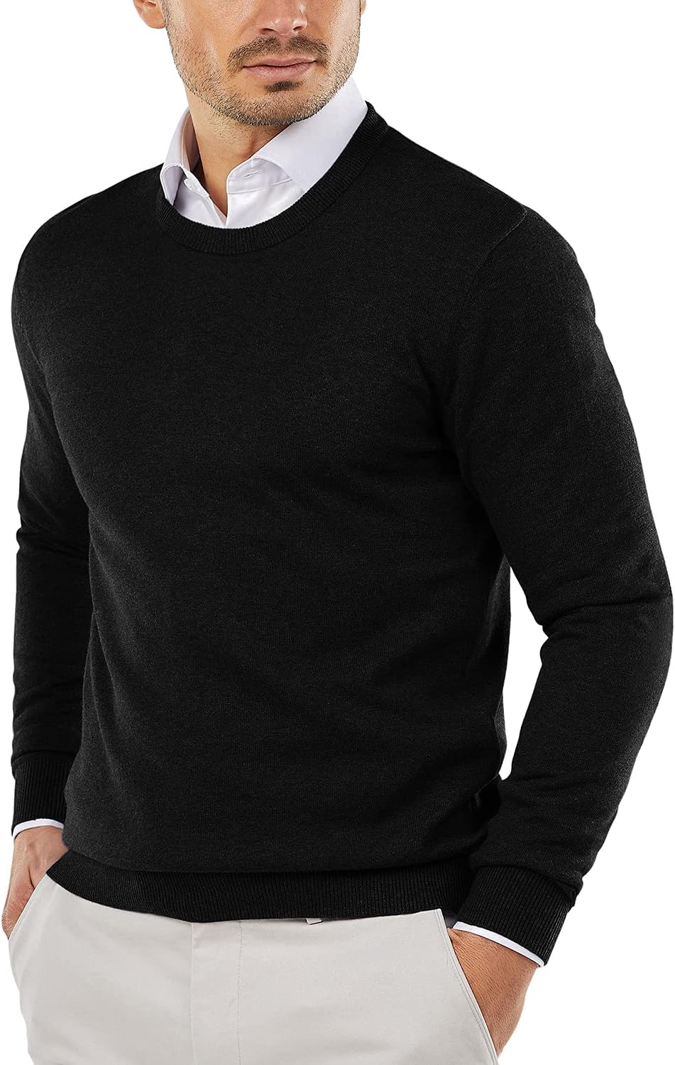 71ees5zka2L._AC_SL1500_.jpg Men Crew Neck Sweater Slim Fit Lightweight Sweatshirts Knitted Pullover for Casual Or Dressy Wear - Image 1