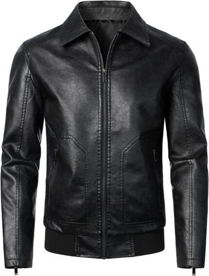 Men Faux Leather Bomber Jacket Classic Style Motorcycle Jackets