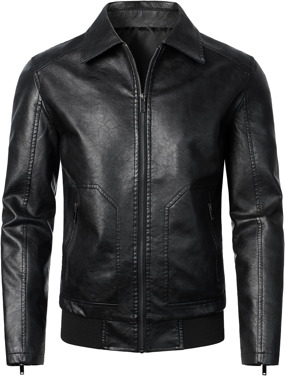71iMAV5lZML._AC_SL1500_.jpg Men Faux Leather Bomber Jacket Classic Style Motorcycle Jackets - Image 1
