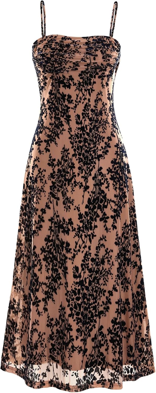 71q8cOqWcL._AC_SL1500_.jpg Women Summer Dress Sleeveless Spaghetti Strap Midi Dress Sexy Cowl Neck Floral Cocktail Dress Party Dresses - Image 1