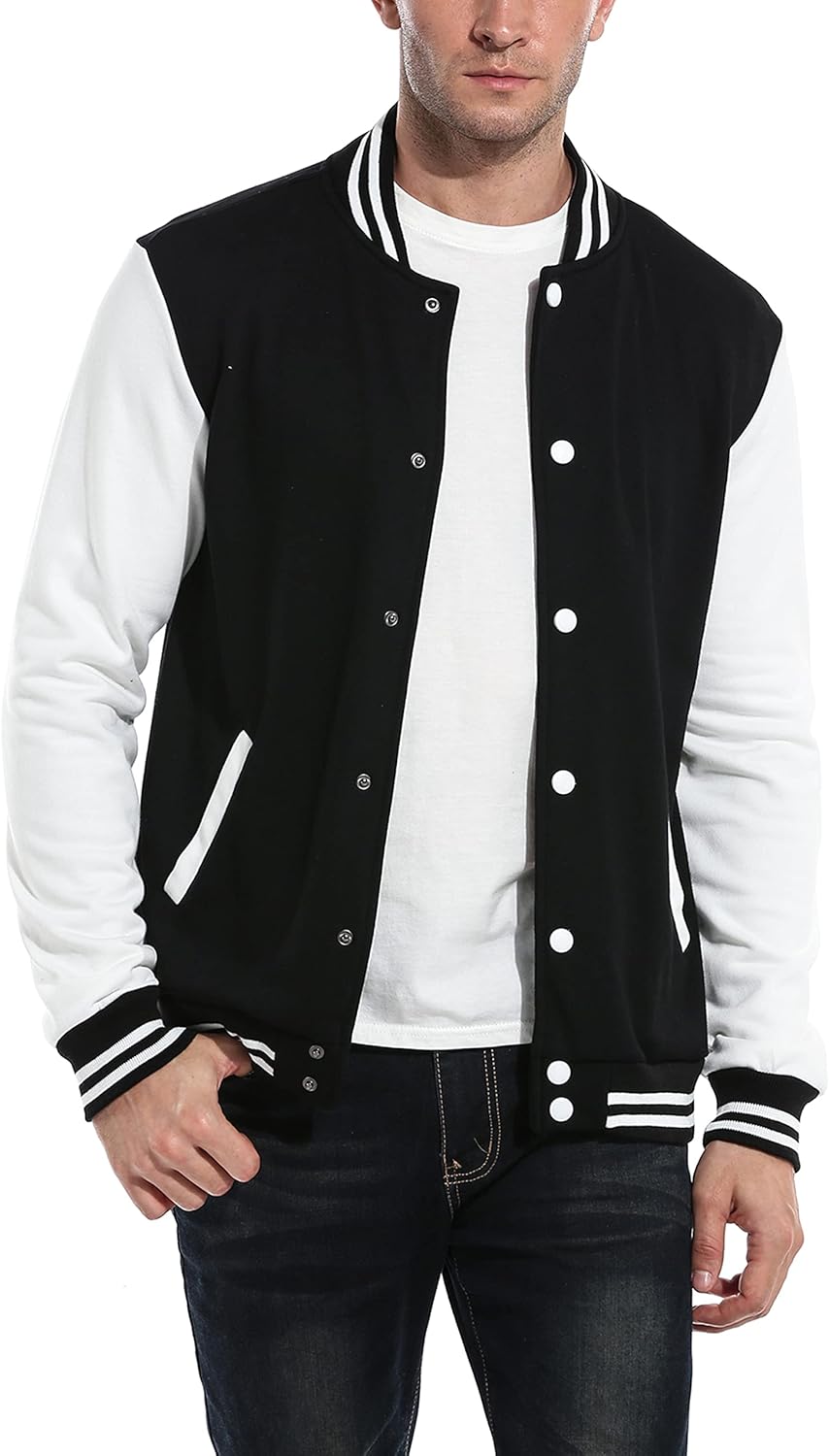 71x60l-fkL._AC_SL1500_.jpg Men Fashion Varsity Jacket Causal Slim Fit Cotton Letterman Baseball Bomber Jackets - Image 1