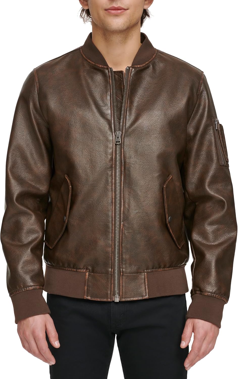 81FDAYXN2L._AC_SL1500_.jpg Men Faux Leather Varsity Bomber Jacket - Image 1