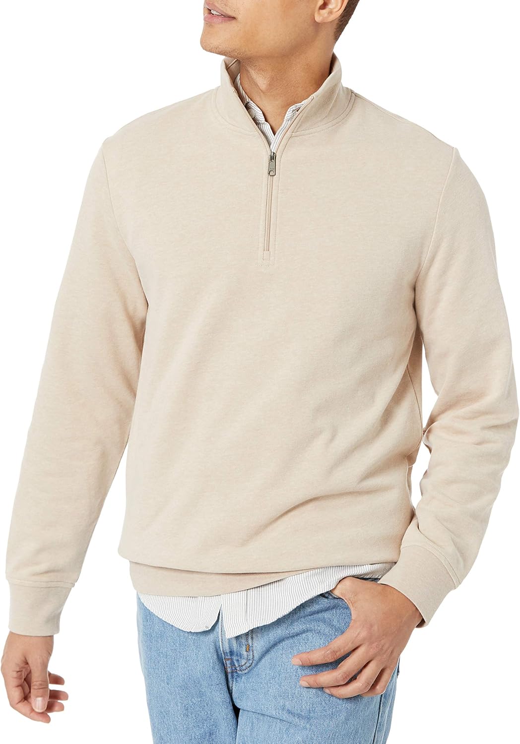 81YvANUHUQL._AC_SL1500_.jpg Men Sweatshirt, Lightweight French Terry Quarter-Zip Mock Neck - Image 1